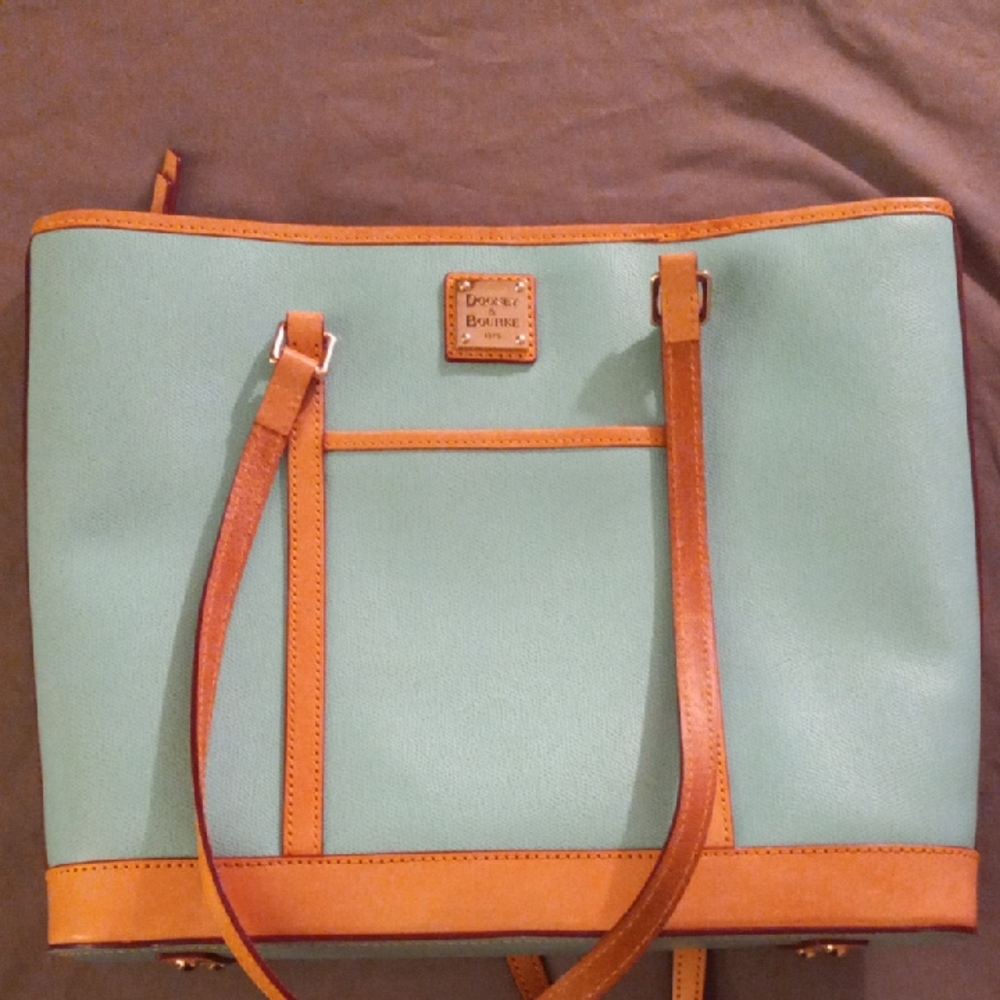 Dooney & Bourke Aqua and Tan Leather Tote
